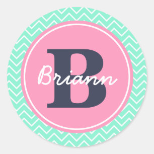 Adesivo Inicial cor-de-rosa, e nome