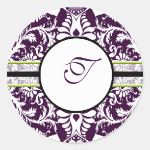 Adesivo Inicial de Damasco Roxo Carta T Casamento