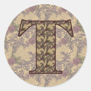 Adesivo Inicial de Monograma T Floral Vintage Elegante