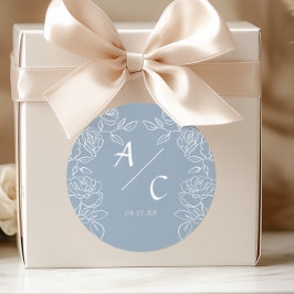 Adesivo Inicial do Casamento Rosa Azul Monograma Romântico