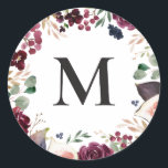 Adesivo Inicial floral em aquarela roxa e rosa<br><div class="desc">Desenho de comunhão inicial em aquarela roxa e rosa. Parte de uma coleção.</div>