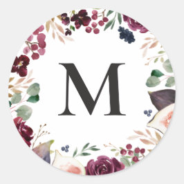Adesivo Inicial floral em aquarela roxa e rosa