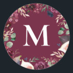 Adesivo Inicial floral em aquarela roxa e rosa<br><div class="desc">Desenho de comunhão inicial em aquarela roxa e rosa. Parte de uma coleção.</div>