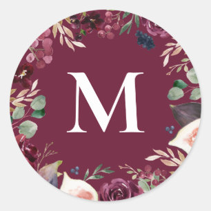 Adesivo Inicial floral em aquarela roxa e rosa