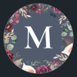 Adesivo Inicial floral em aquarela roxa e rosa<br><div class="desc">Desenho de comunhão inicial em aquarela roxa e rosa. Parte de uma coleção.</div>