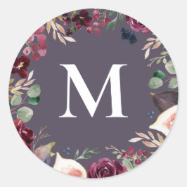 Adesivo Inicial floral em aquarela roxa e rosa