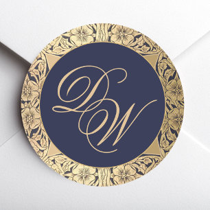 Adesivo Inicial Vintage 2 Monograma Azul Naval Rosas Doura