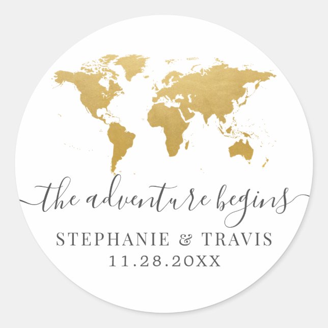 Adesivo Início da Aventura de Mapa do Mundo Dourado (Frente)