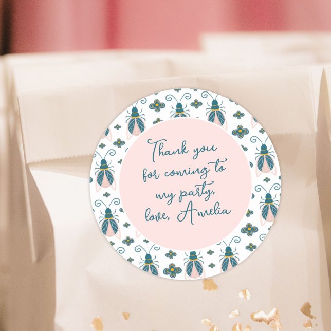 Adesivo Insetos Pastel Pink Flower Girl Aniversário Obriga (Criador carregado)