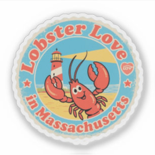 Adesivo Insígnia Retro de Massachusetts_ Lagosta com Roda 