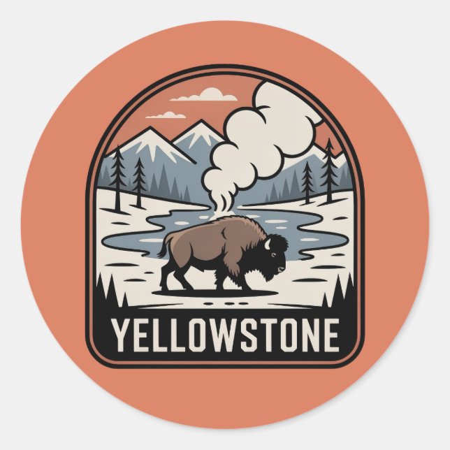 Adesivo Insígnia Retro do Parque de Bisonte de Yellowstone (Frente)