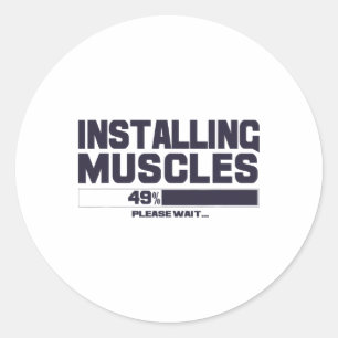 Adesivo Instalando Músculos Camiseta Divertida de Esporte