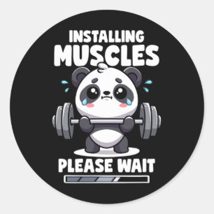 Adesivo Instale Músculos Aguarde Panda Levantando Gym Q