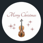 Adesivo Instrumento Musical Violin Christmas<br><div class="desc">Um adesivo musical de Natal feliz,  com uma elegante tipografia vermelha e uma imagem de violino. Com a inscrição personalizável,  você pode adicionar sua própria mensagem. Excelente para adicionar um toque de música clássica aos seus cartões de natal e presentes.</div>