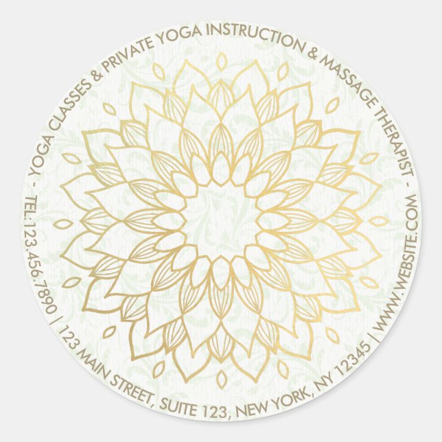 Adesivo Instrutor de Meditação Yoga Dourado Flores Mandala (Frente)
