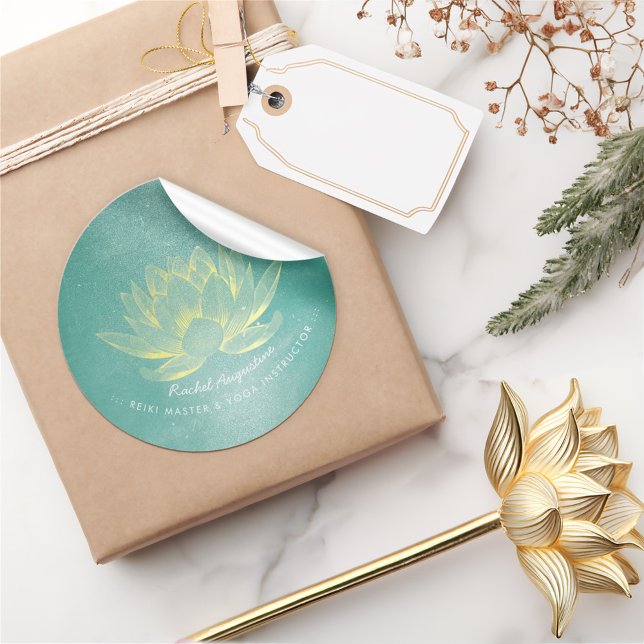 Adesivo Instrutor Elegante Dourado de Meditação Lotus YOGA (Criador carregado)