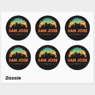 Adesivo intage San Jose City Skyline Retro Sunset 70s