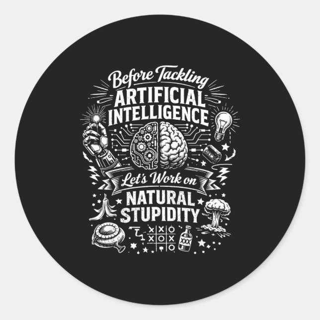 Adesivo inteligência artificial estupidez natural antes (Frente)