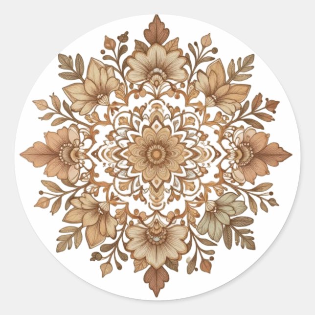 Adesivo Intricate Mandala Floral Brown Tones Art (Frente)