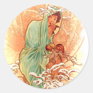 Adesivo Inverno - Alphonse Mucha Art Nouveau