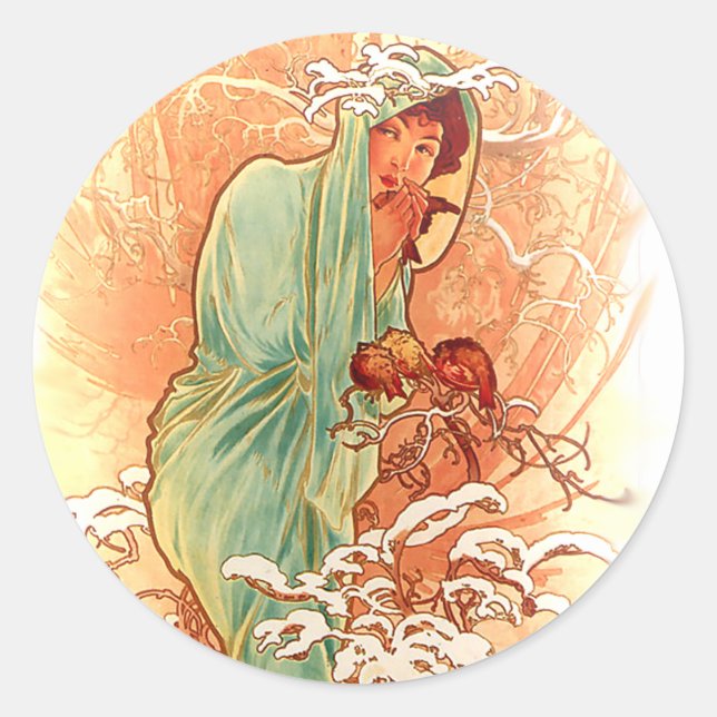 Adesivo Inverno - Alphonse Mucha Art Nouveau (Frente)