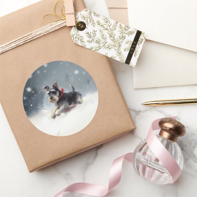 Adesivo Inverno de Natal de Miniatura Schnauzer (Presentear)