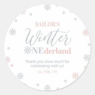 Adesivo Inverno de prata rosa no onederland Obrigado neve 