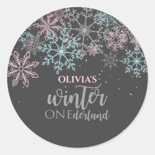 Adesivo Inverno Onederland Brilho rosa azul prata