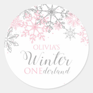 Adesivo Inverno Onederland Floco de Neve Prata e Rosa
