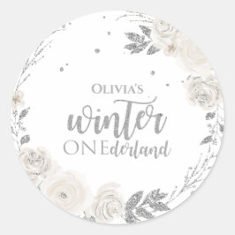 Adesivo Inverno Onederland Floral com Brilho Prateado