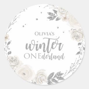 Adesivo Inverno Onederland Floral com Brilho Prateado