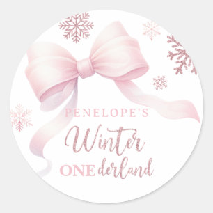 Adesivo Inverno Onederland Menina com Laço Rosa 1º Anivers