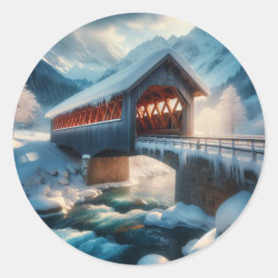 Adesivo Inverno, ponte coberta por neve e rio