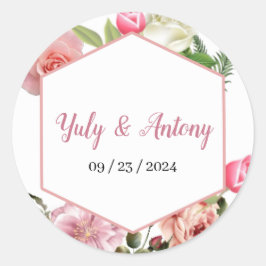 Adesivo Invitación elegante de boda floral rosa con blanco