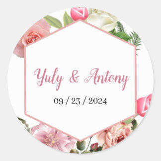 Adesivo Invitación elegante de boda floral rosa con blanco