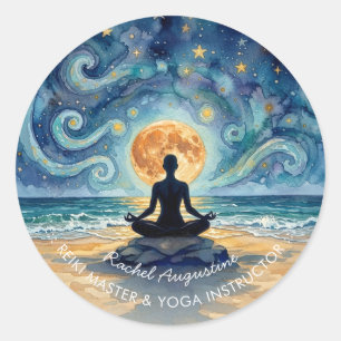 Adesivo Ioga Meditação Céu Noturno Estrelado Lua Praia Oce