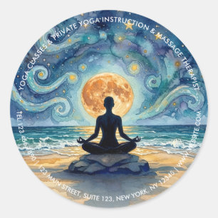 Adesivo Ioga Meditação Céu Noturno Estrelado Lua Praia Oce