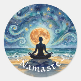 Adesivo Ioga Meditação Céu Noturno Estrelado Lua Praia Oce