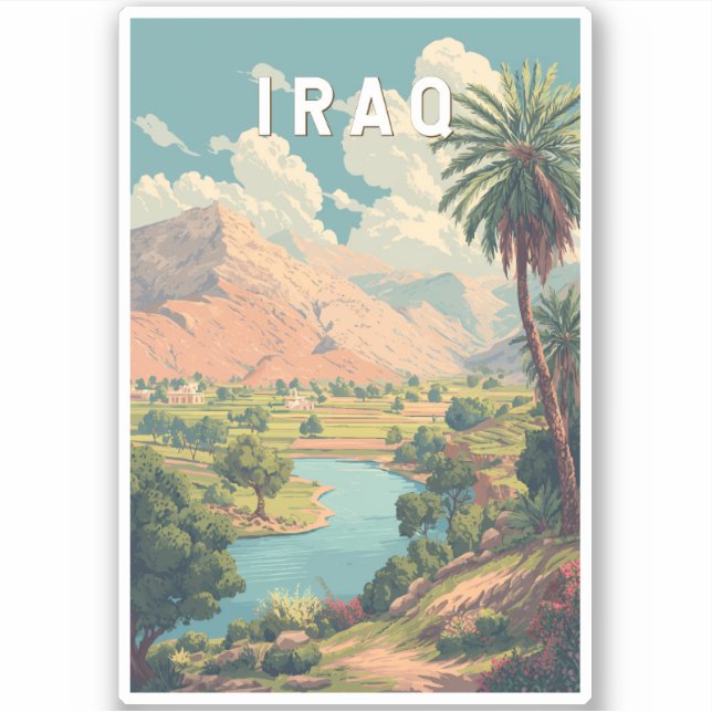 Adesivo Iraq Illustration Travel Art Vintage (Frente)