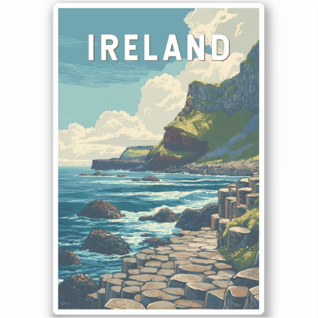 Adesivo Ireland Illustration Travel Art Vintage (Frente)