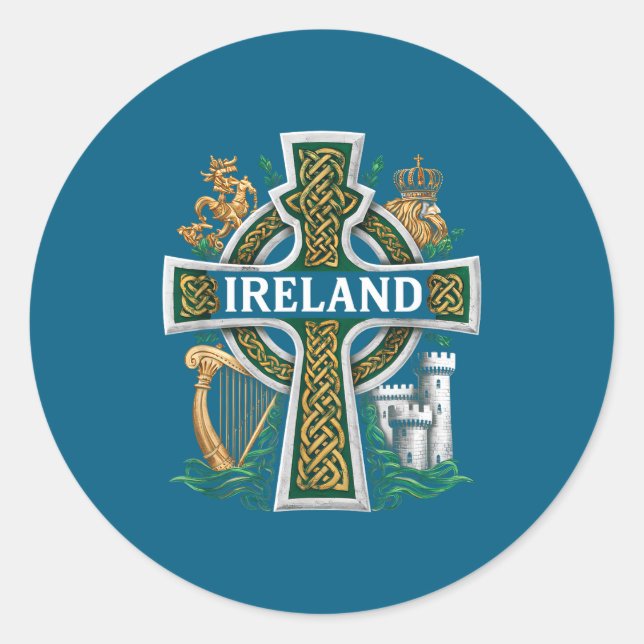 Adesivo Ireland St Patrick Day Celtic Cross Green Celebrat (Frente)