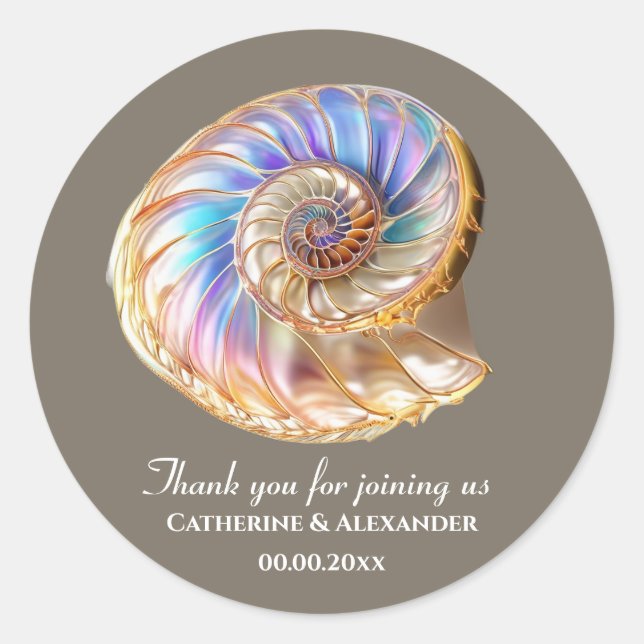 Adesivo Iridescent Conch Shell Wedding Thank You Sticker (Frente)