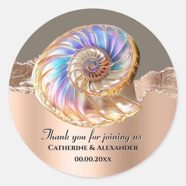 Adesivo Iridescent Shell Wedding Thank You Sticker (Frente)