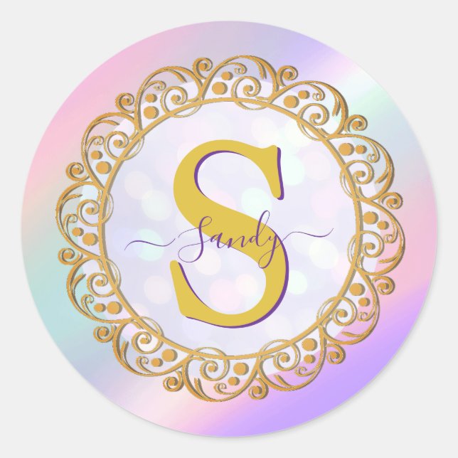 Adesivo Iridescente Chic Inicial Com Dourado Escroto (Frente)