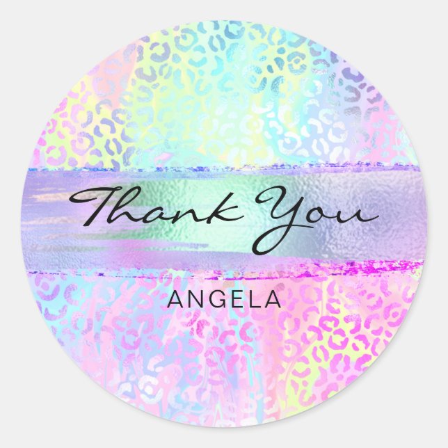 Adesivo Iridescente Rainbow Leopard Rosa Muito Obrigado (Frente)