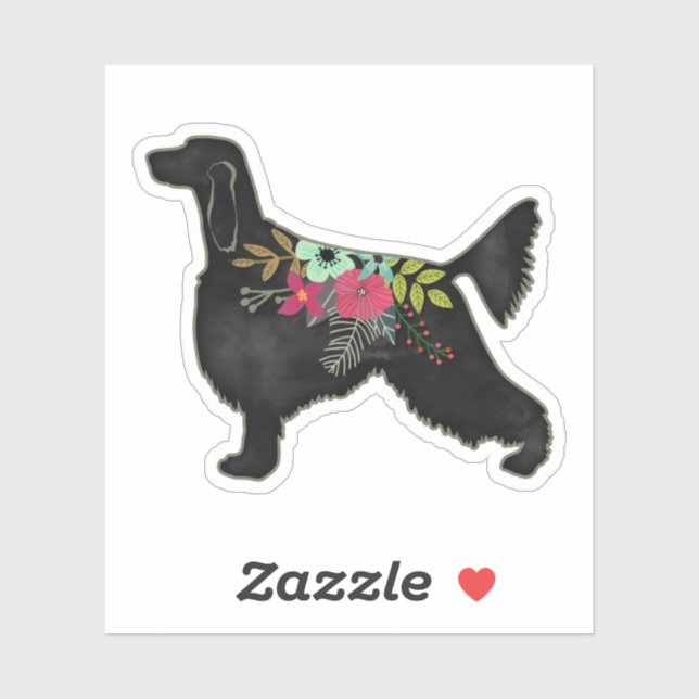 Adesivo Irish Setter Dog Breed Bohemian Floral Silhouette (Folha)