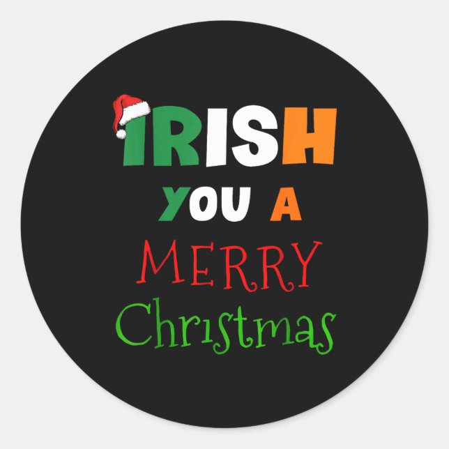 Adesivo Irish You A Merry Christmas Ireland Flag Xmas Hat  (Frente)