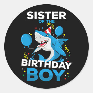 Adesivo Irmã do Menino do Aniversário Tema Tubarão Oceano