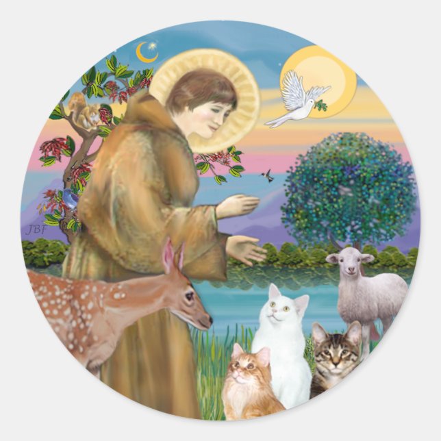 Adesivo Irmã Frances abençoando 5 gatos (Frente)