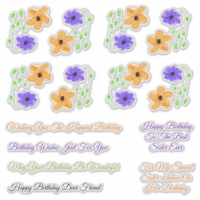 Adesivo Irmã Inlaw e Amigos Desejos de Aniversário (Frente)